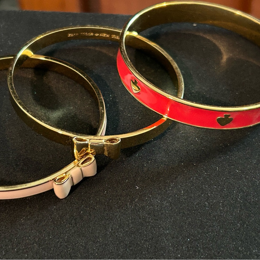 3 vintage Kate Spade New York Gold-Tone Enamel Bangle Bracelet Set